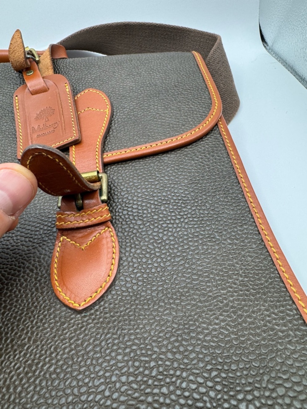 Mulberry England Vintage Scotchgrain Briefcase Satchel | Khaki Brass Lock + Key - Picture 6 of 16